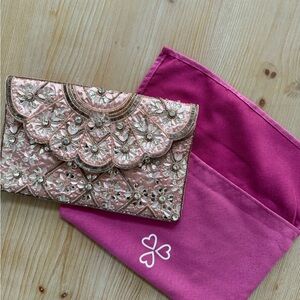 Elegant Pink Embroidered Clutch